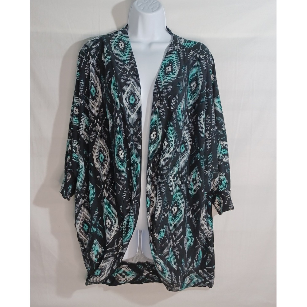 Women's French Laundry Black/Turquoise‎ Southwest Design Cardigan Size 1X